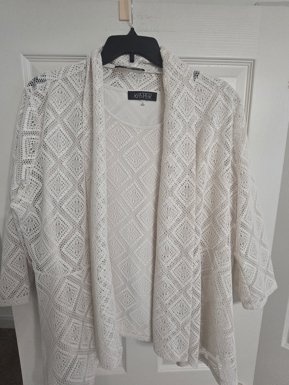 Kasper Cream Openfront Knit Cardigan Sweater LACE. 2X